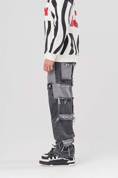 go gang own Overalls Baggy Pants with Patch and Pocket Detail