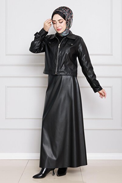 Sevitli Σετ μαύρο δερμάτινο μπουφάν