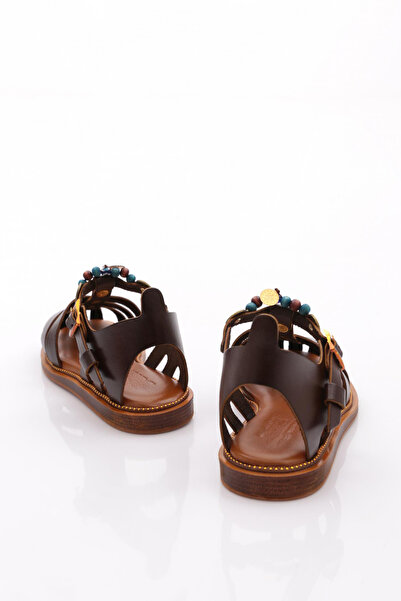 DGN Women's Ankle Strap Beaded Sandals Dark Brown 4173289