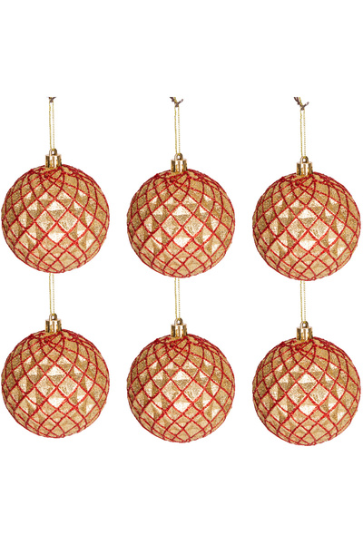 Herdekora Χριστουγεννιάτικο Στολίδι Χριστουγεννιάτικο Δέντρο Χριστουγεννιάτικη Μπάλα Πακέτο 6 Τεμαχίων Χρυσό-Κόκκινο 8 εκ.