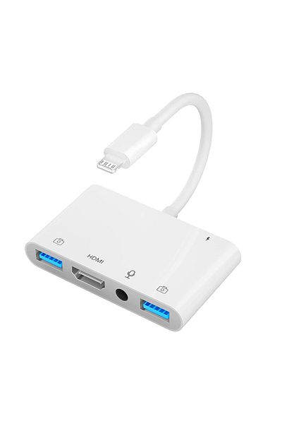 Choice موزع 5 في 1 متوافق مع Lightning To HDMI لنقل HD ومحول USB 3.0 PD للشحن السريع