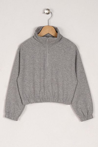 zepkids Tricou cu mânecă lungă, pe jumătate, pe jumătate, cu fermoar, detaliat, de culoare gri pentru fetiță