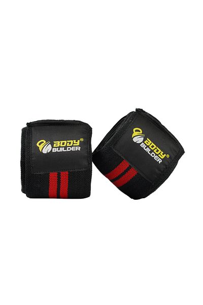 Body Builder Knee Wrap Support, Black & Red