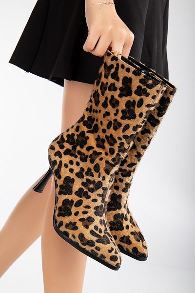 La Vivien Γυναικείες μπότες με λεπτό τακούνι Stretch με Leopard Print