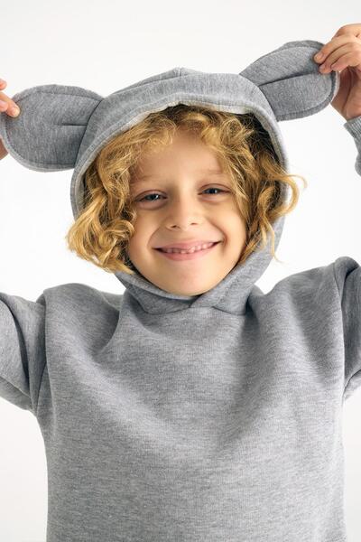 zepkids Hooded Long Sleeve Gray Color Girl's Sweatshirt