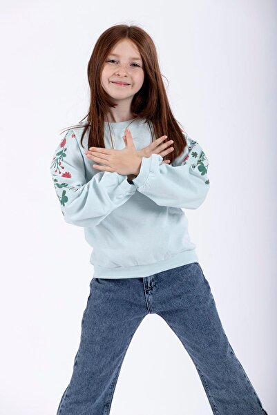 zepkids Φούτερ για κορίτσια με λαιμόκοψη με μακρυμάνικο λουλούδι με στάμπα μέντας