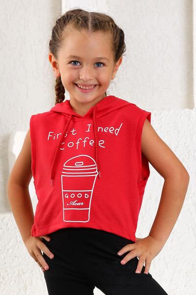 zepkids Με κουκούλα Zero Sleeve First I Need Coffee Printed Red Color Girl's φούτερ