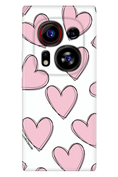 TECNO Phantom X2 Pro Kılıf Desenli Silikon Baskılı Pembe Çizgili Kalpler
