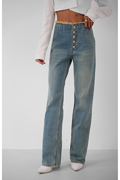 Black Fashion Blugi albaștri cu detaliu cu nasturi