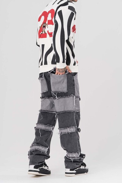 go gang own Φαρδύ φαρδύ παντελόνι με μπάλωμα και λεπτομέρεια τσέπης