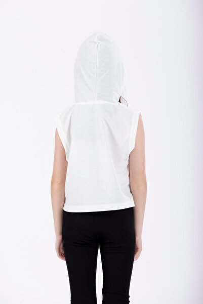 zepkids Κοριτσίστικο φούτερ με κουκούλα μηδενικό μανίκι Πρώτα Χρειάζομαι Coffee Printed Ecru Color