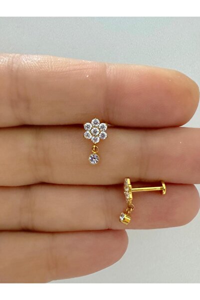 Arescollection 1 adet G23 TİTANİUM ( titanyum) zirkon taşlı tragus kıkırdak  conch flat  helix lobe uyumlu piercing