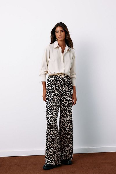 Sateen High Waist Leopard Pants - Black