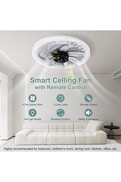 Choice WHITE Modern E27 Ceiling Fans Light LED Remote Control Dimmable Quiet Ceiling Fan with Light for Hom