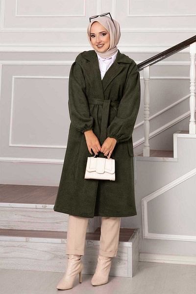 EBRUTESETTÜR Balloon Sleeve Stamp Coat with Mobile Belt