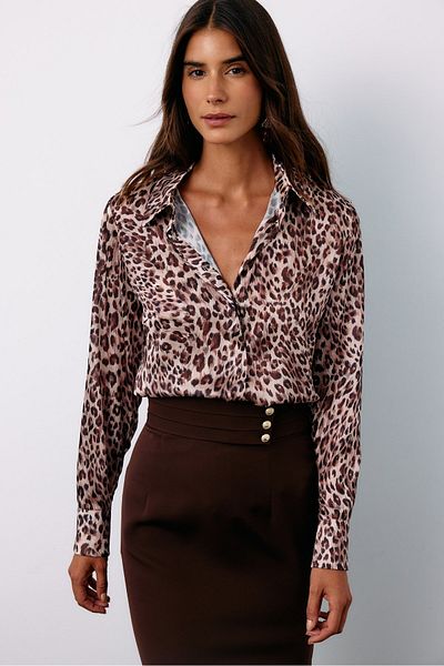 Sateen Mink Leopard Patterned Shirt
