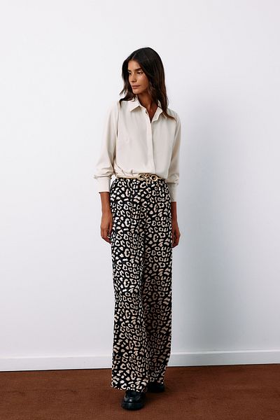 Sateen High Waist Leopard Pants - Black