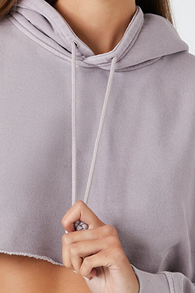 Forever 21 Polar Yıkamalı Crop Kapüşonlu Sweatshirt