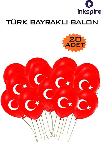 inkspire Turkish Flag Balloon with Moon Star Edition 20 Pieces Red White for Eid April 23