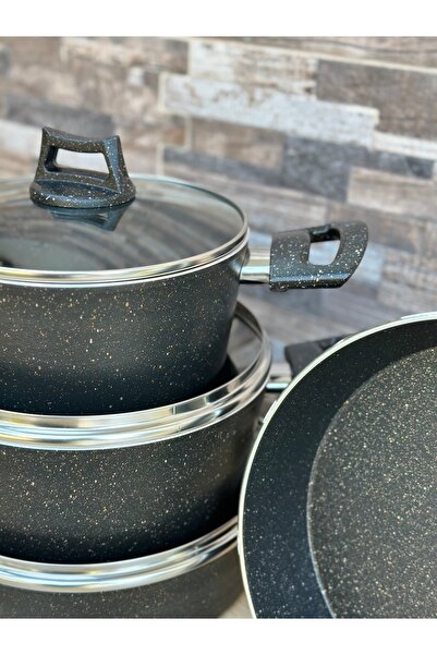 Mehtap Orkide 7 parça Granit Tencere Seti(siyah)