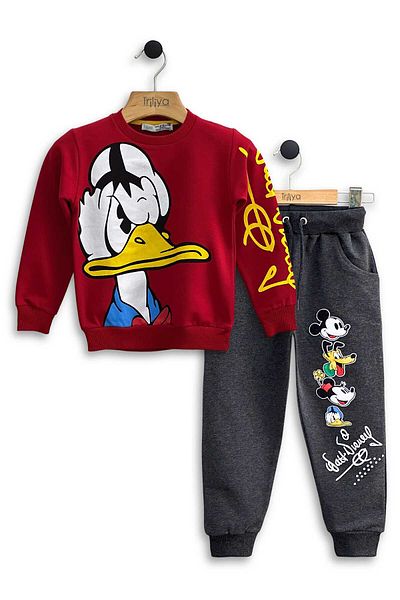 TRİLİYA Children's Tracksuit Set-Disney Printed 3-9 Years Old Crew Neck Pocket Seasonal Luxury and Economical