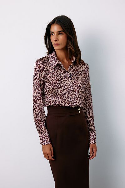 Sateen Burgundy Leopard Patterned Shirt