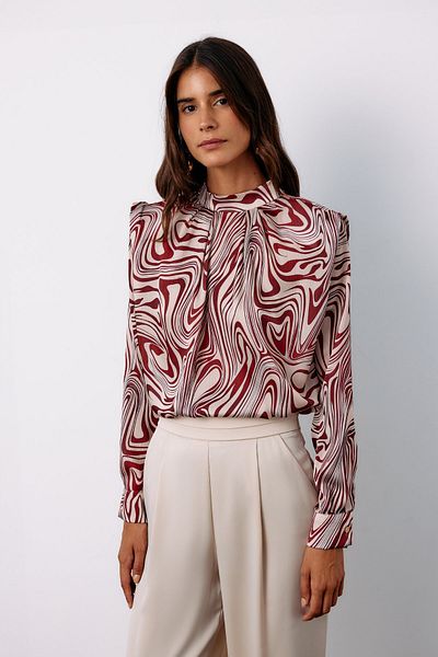 Sateen Burgundy Patterned Padded Blouse