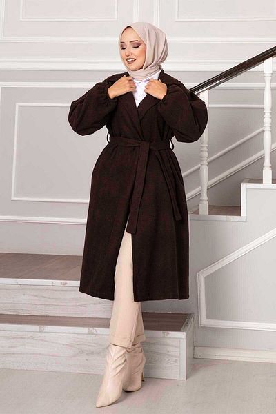 EBRUTESETTÜR Balloon Sleeve Stamp Coat with Mobile Belt