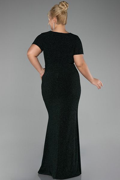 Efelif Βραδινό φόρεμα Emerald Green κοντομάνικο Lurex Long Plus Size Abu39892