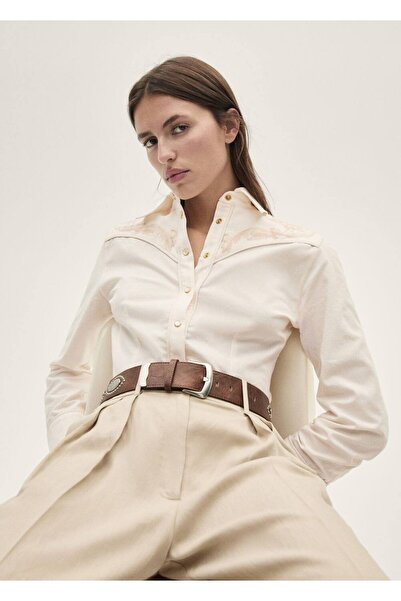 MANGO Woman Decorative Embroidered Fitted Shirt