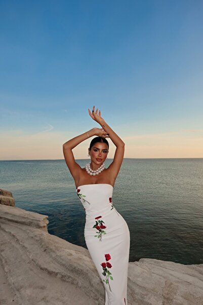 Eyyo Onella Rose Print White Dress - Ate-1637