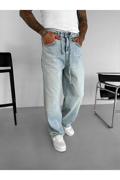 ablukaonline Ανδρικό τζιν παντελόνι μπλε Super Baggy με ζώνη