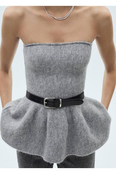MANGO Woman Strapless Knitwear Blouse