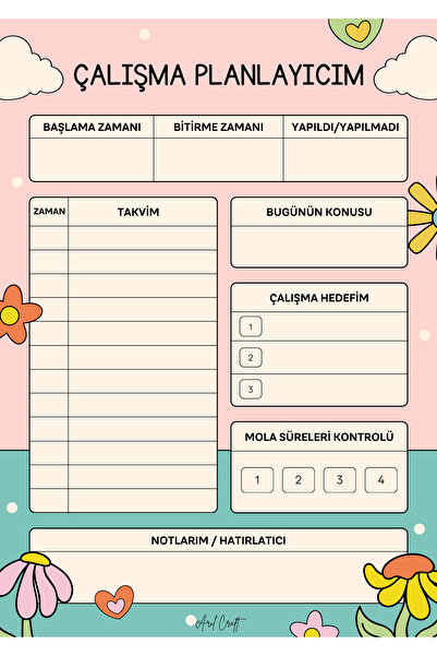 Arilcraft Çalışma Planlayıcım - A5 Renkli Not Defteri - Takvimli - Günün Konusu