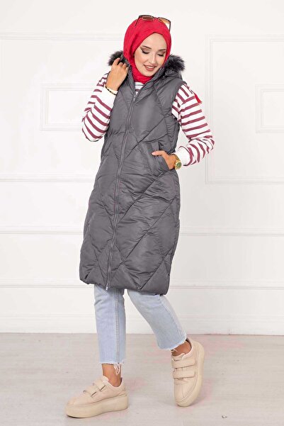 EBRUTESETTÜR Baklava Pattern Filling Vest Gray