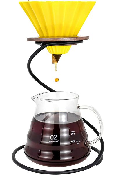 MIBRU V60 Set 4 Pcs Premium Pour Over Accessories With Filter, Dripr Coffee Maker Server Size 02 Yellow