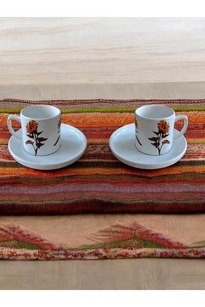 D&Y GAUDERY Retro Floral Patterned 12 Piece Coffee Cup Set for 6 People 90 ml Turkish Coffee Cup