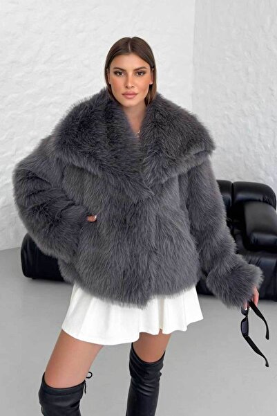 Big Love Şal Yaka Astarlı Premium Suni Kürk Mont