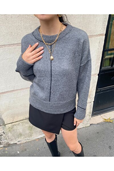 deqfashion سترة نسائية كبيرة الحجم باللون الأسود مع تفاصيل مميزة