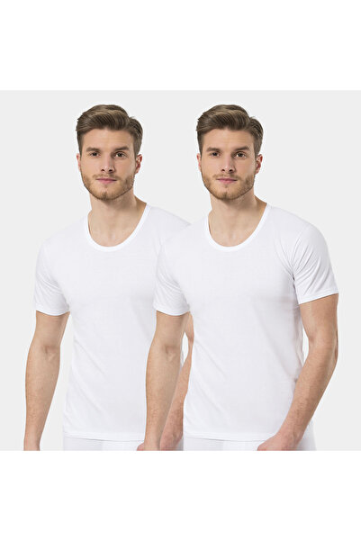 TÜREN Men's 2-Pack Combed Cotton Crew Neck Undershirt (Open) 101/White