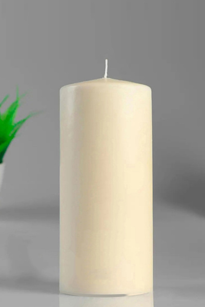 Paşa Cam Silindir Mum Kütük Mum Krem Sandal Ağacı 10 cm Genişlik 25 Cm Yüksek...