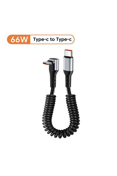 Choice 1.6m Type C to Type C 90° Elbow Car Spring Fast Charging Cable 6A USB A Type C Cable for iPhone 14 X