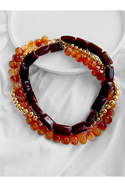 Marlenka Kahverengi 3lü Boncuk Kolye