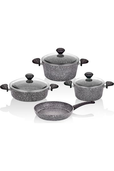 Taç 5-Piece and 8-Piece Gray Granite Pot Set - Crown Stone