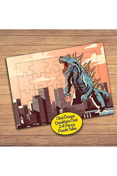 Genel Markalar Şehirde Dev Dinazor Çocuklara Özel Puzzle Yapboz Tablo-Pz153