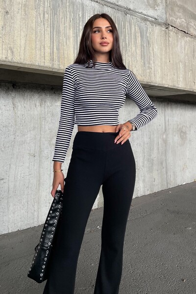 New Now Fishing Neck Striped Crop Spanish Leg Cassorse Suit