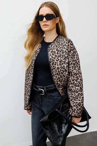 Hooopstore Jachetă reversibilă matlasată cu model leopard