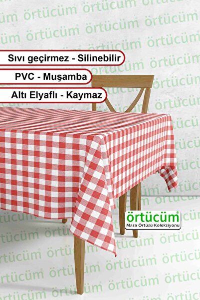 Örtücüm Kırmızı Beyaz Pötikareli Pvc Muşamba Masa Örtüsü Leke Tutmaz Silinebi...