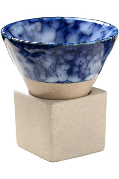 MIBRU كوب قهوة سيراميك مع حامل أزرق 200 مل