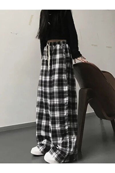 Genel Markalar Ekose, Oversize Kalıp, Çizgi Detay, Siyah, Eşofman Altı